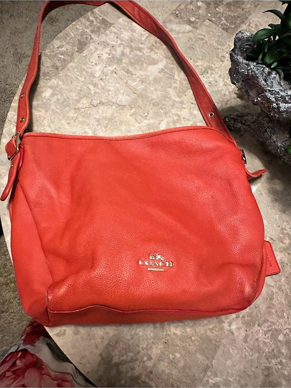 Coach bucket-shaped shoulder bag with logo leather genuine leather in orange